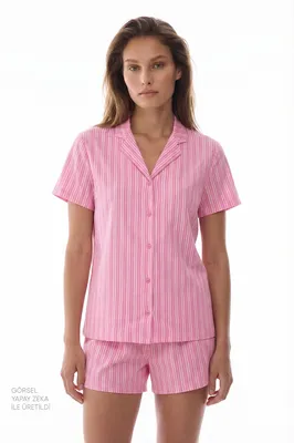 Pinkish Stripes Short Sleeve Shirt Short Set PN0C4HU926IY