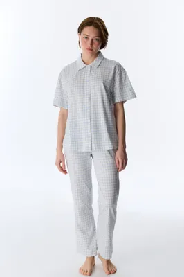 Cozy Club Gingham Short Sleeve Shirt Pants Set PN18Z0G326IY