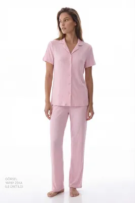 Alia Pink Rib Short Sleeve Shirt & Pants Set PN1NRR0126IY