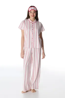 Rosy Stripes Short Sleeve Shirt & Pants Pajama Set PNIBR9H626IY