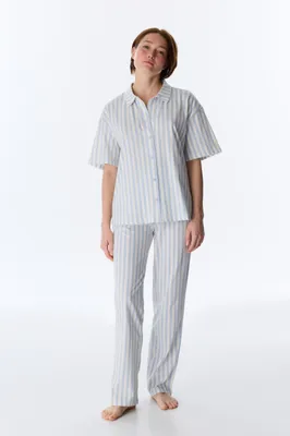 Cozy Club Striped Short Sleeve Shirt Pants Set PNLLZYAX26IY