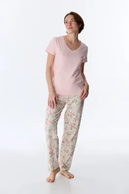 Pinkish Floral Pants Pajama Set PNR1N2DD26IY