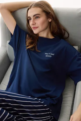 Cozy Stripes Short Sleeve Trousers Set PNTO0S9V26IY