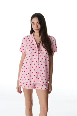 Cute Hearts Short Sleeve Shirt & Shorts Pajama Set PNX111BB26IY